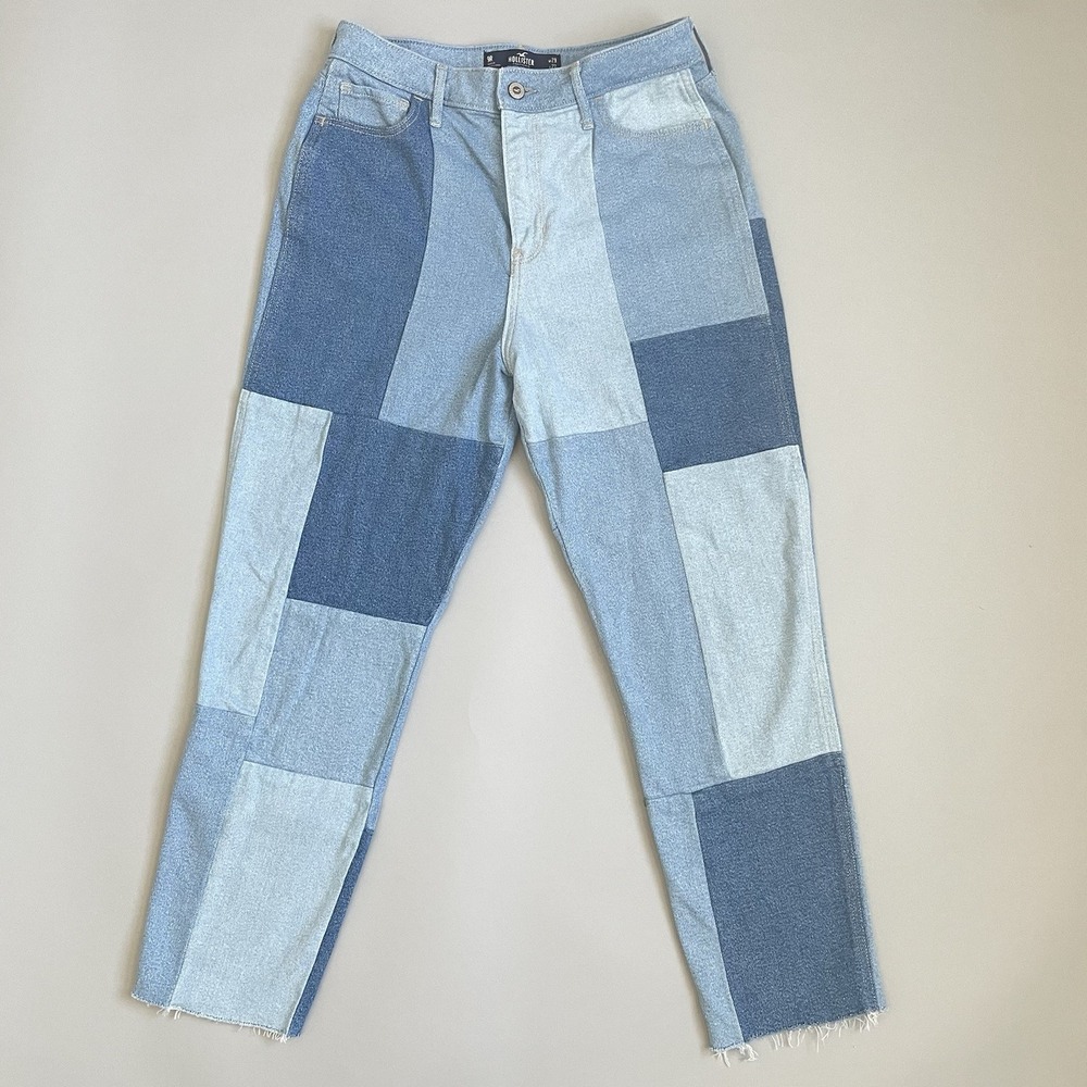 Hollister High Rise Jeans Patchwork Light Blue Women's Sz 9R W29 L27 Frayed Hem - Picture 2 of 15